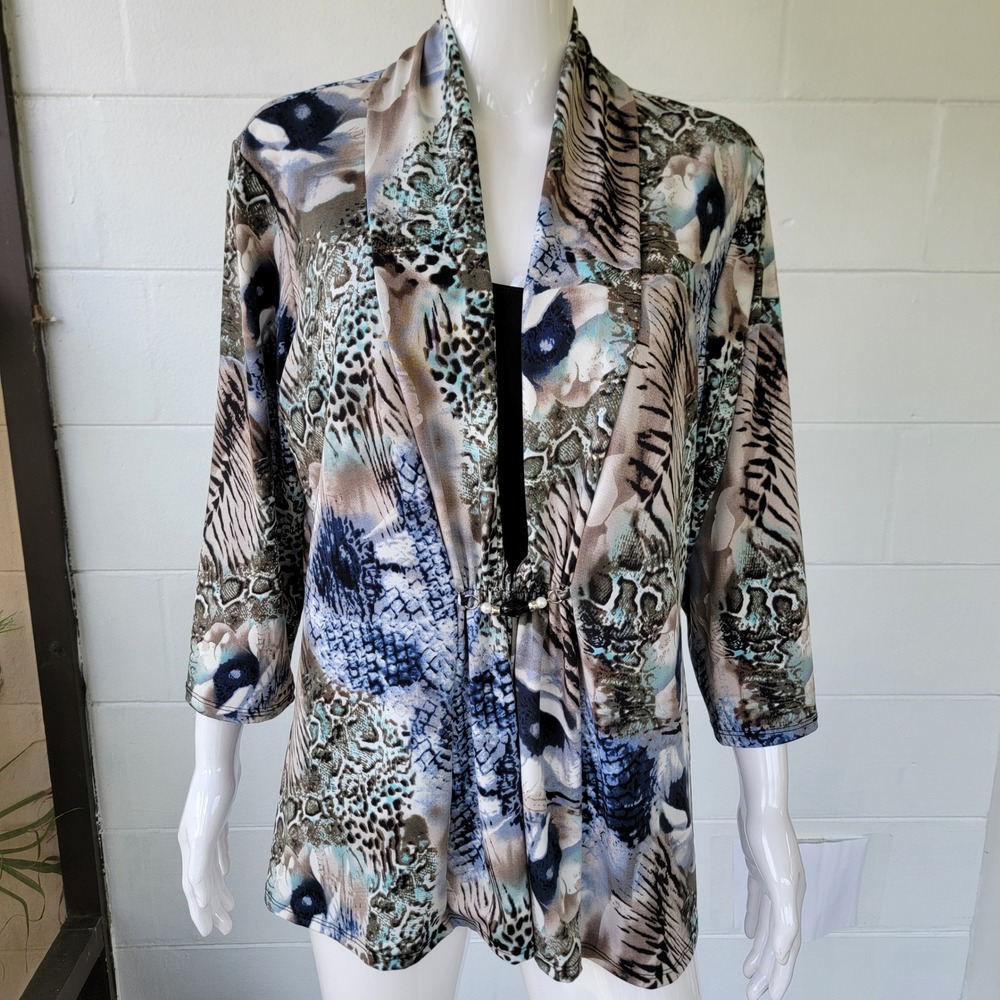 Notations Animal Print Cardigan Top Blue Women's 1X Career Office wear Layered